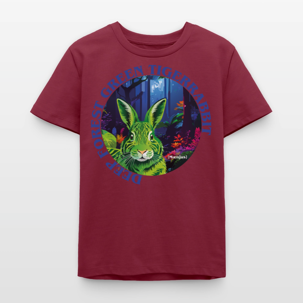 MNJS TEENS Bio T-Shirt mit DEEP FOREST GREEN TIGERRABBIT PRINT - Burgunderrot