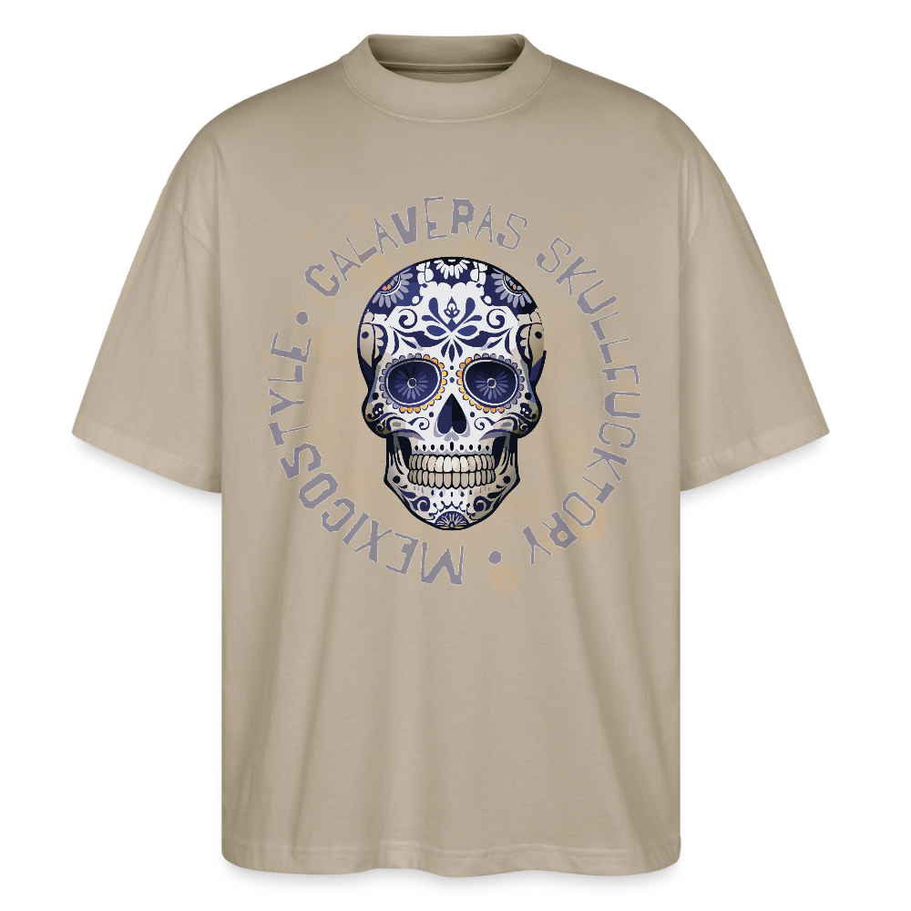 Oversized Unisex T-Shirt mit CALAVERAS SKULLPRINT - Steingrau