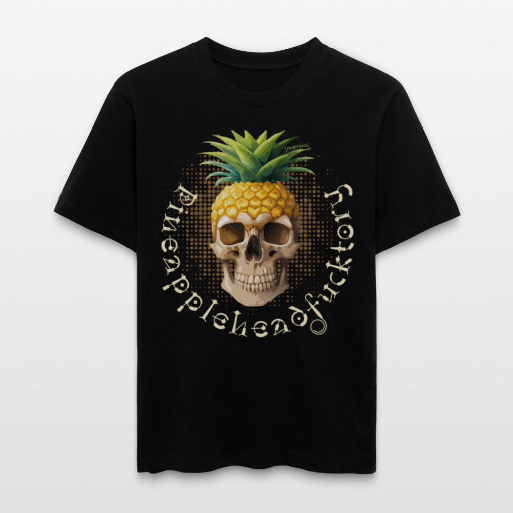 Relaxed Fit Unisex Bio-T-Shirt mit PINEAPPLE SKULL PRINT Vorderseite - Schwarz
