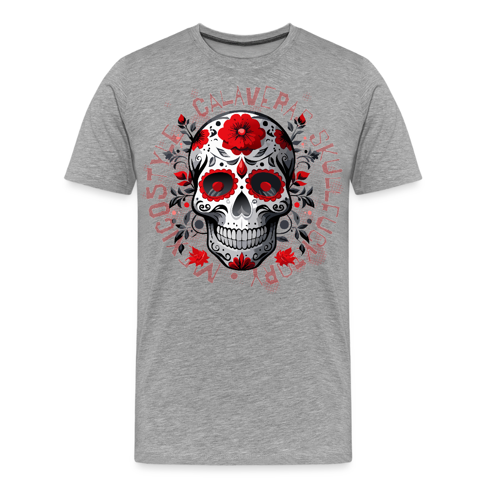Männer Premium T-Shirt mit CALAVERAS SKULL PRINT - Grau meliert