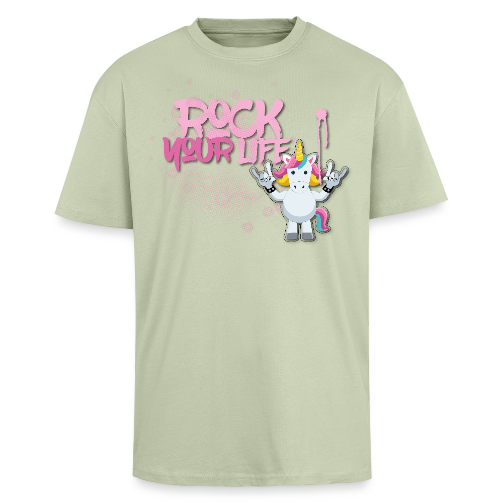 Heavy Oversize T-Shirt mit ROCK YOUR LIFE PRINT - Leichtes Salbeigrün