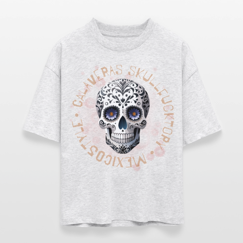 Frauen Boxy Bio-T-Shirt mit CALAVERAS SKULL PRINT - Weiß meliert