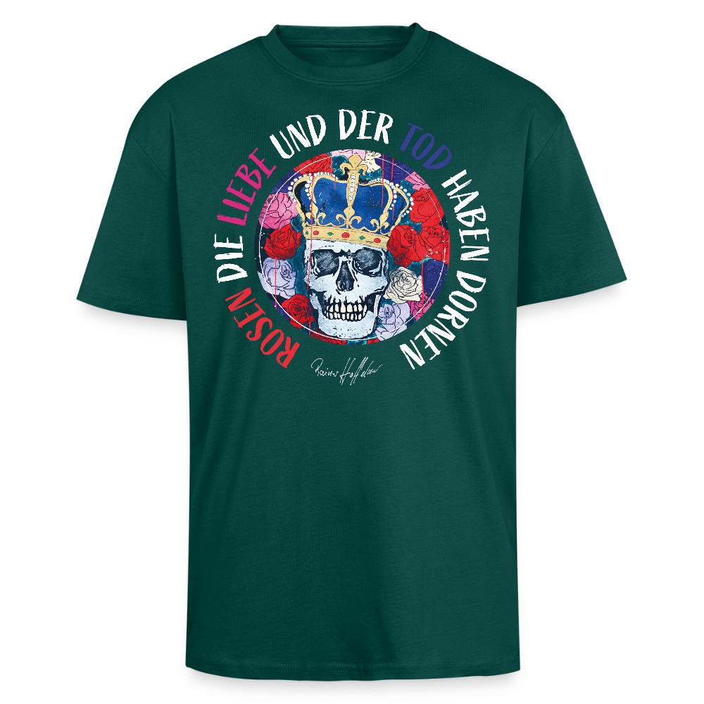 Heavy Oversize T-Shirt mit ROSEN DIE LIEBE UND DER TOD HABEN DORNEN PRINT - hunter Green