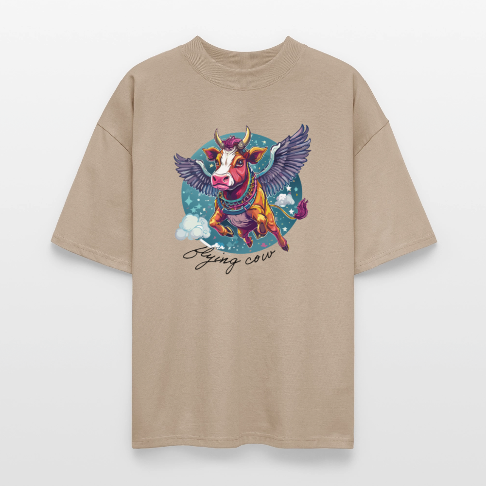 Oversized Unisex T-Shirt mit FLYING COW PRINT - Steingrau