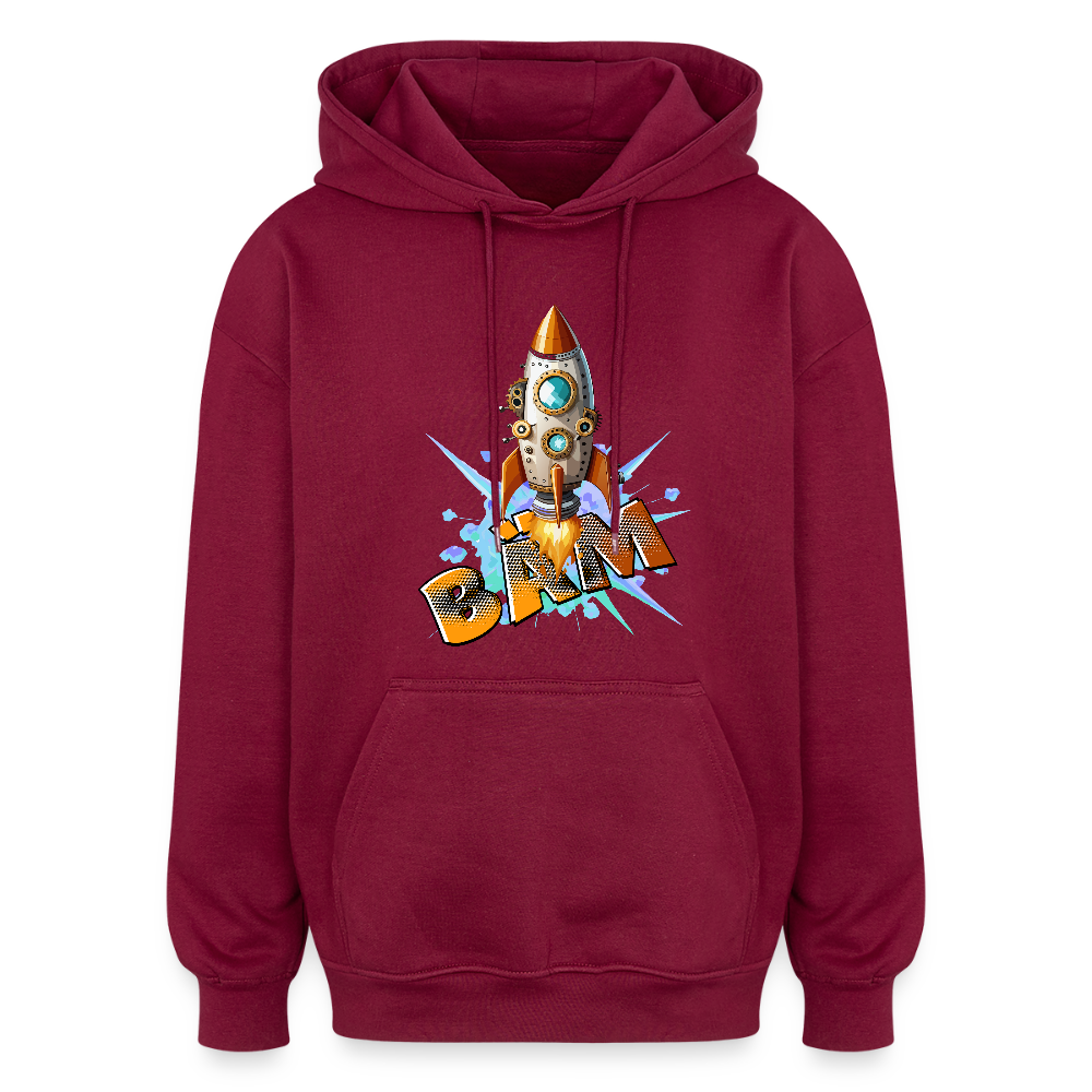 Oversized Unisex Hoodie mit RAKETE PRINT - Burgunderrot