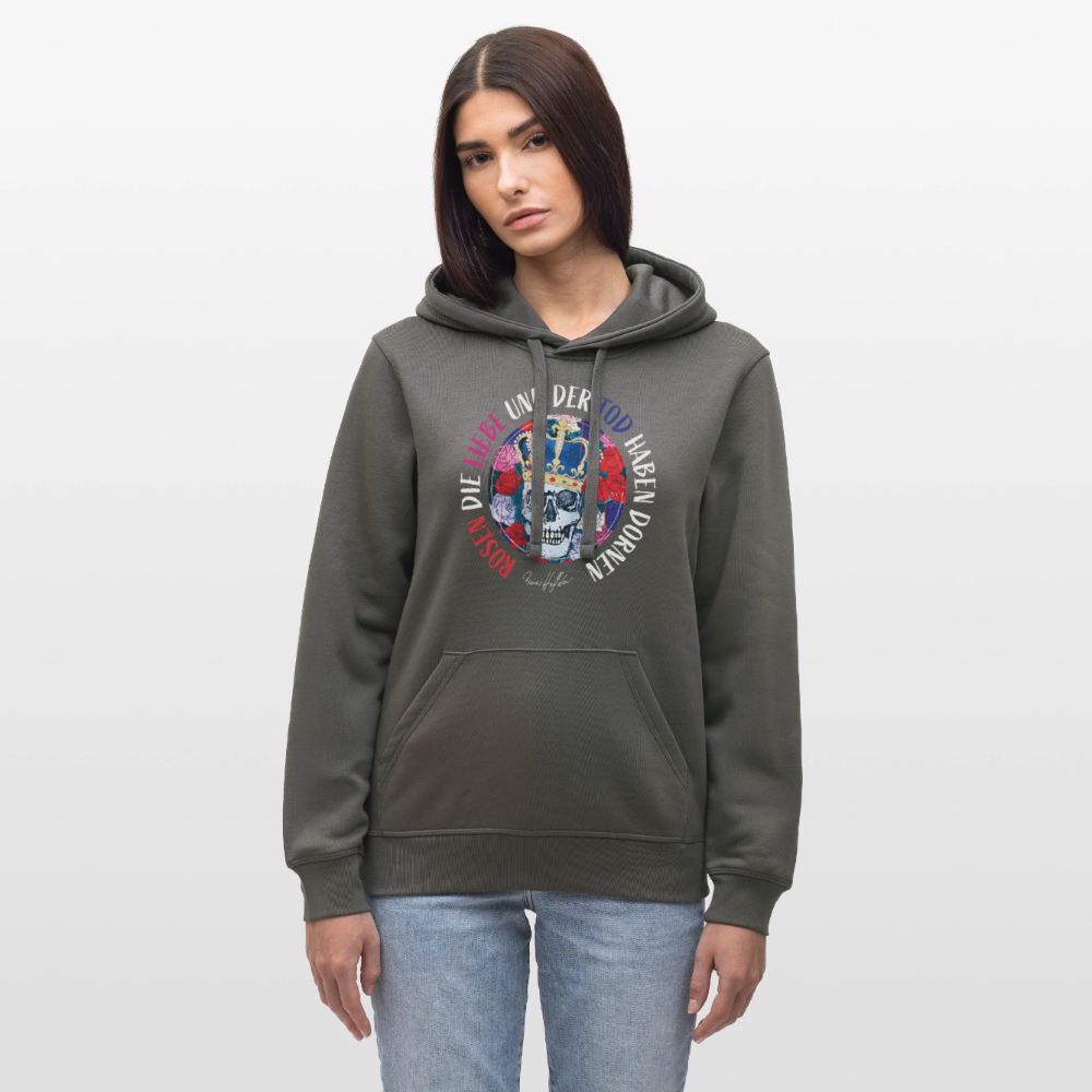 Oversized Unisex Hoodie mit ROSEN DIE LIEBE UND DER TOD HABEN DORNEN PRINT - Anthrazit