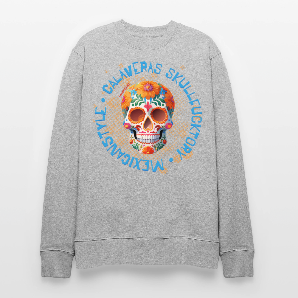Unisex Bio-Sweatshirt mit CALAVERAS SKULL PRINT - Grau meliert