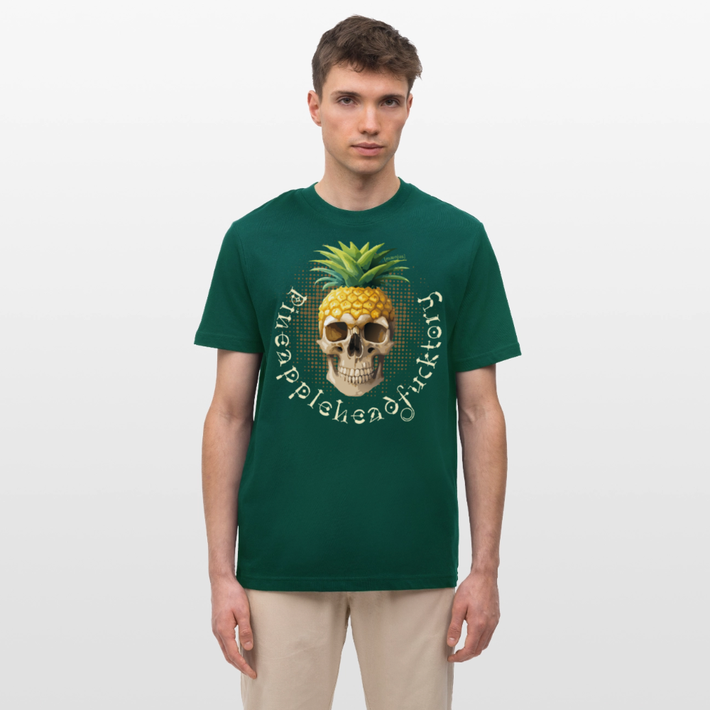 Relaxed Fit Unisex Bio-T-Shirt mit PINEAPPLE SKULL PRINT Vorderseite - Forest
