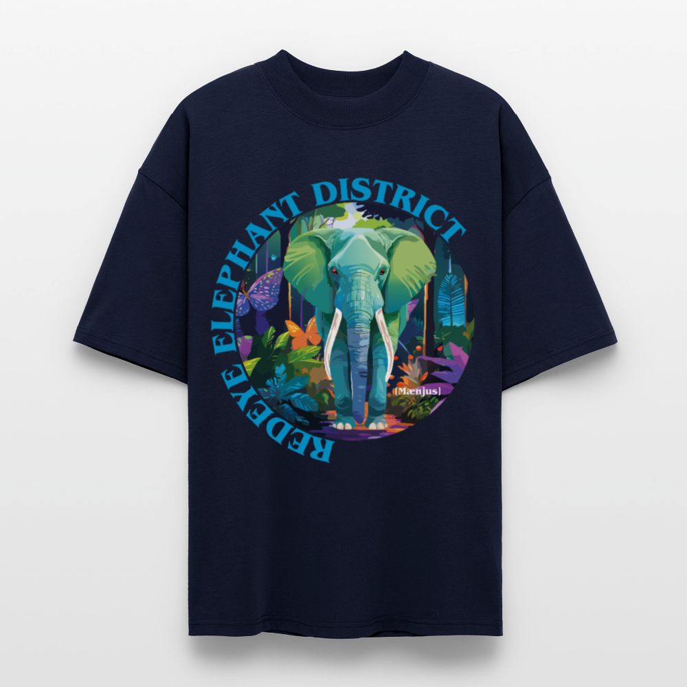 Oversized Unisex T-Shirt mit REDEYE ELEPHANT DISTRICT PRINT Vorderseite - Navy