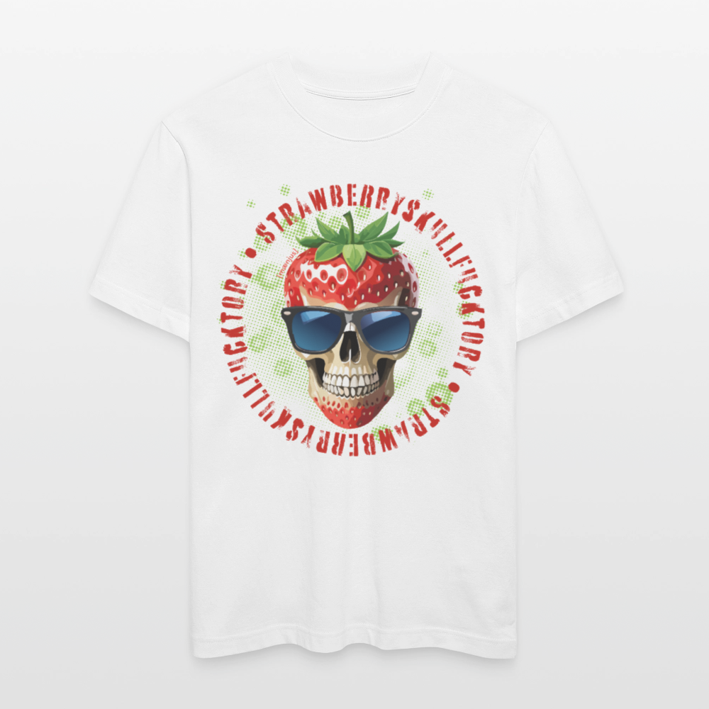 Relaxed Fit Unisex Bio-T-Shirt mit STRAWBERRY SKULL PRINT Vorderseite - Weiß