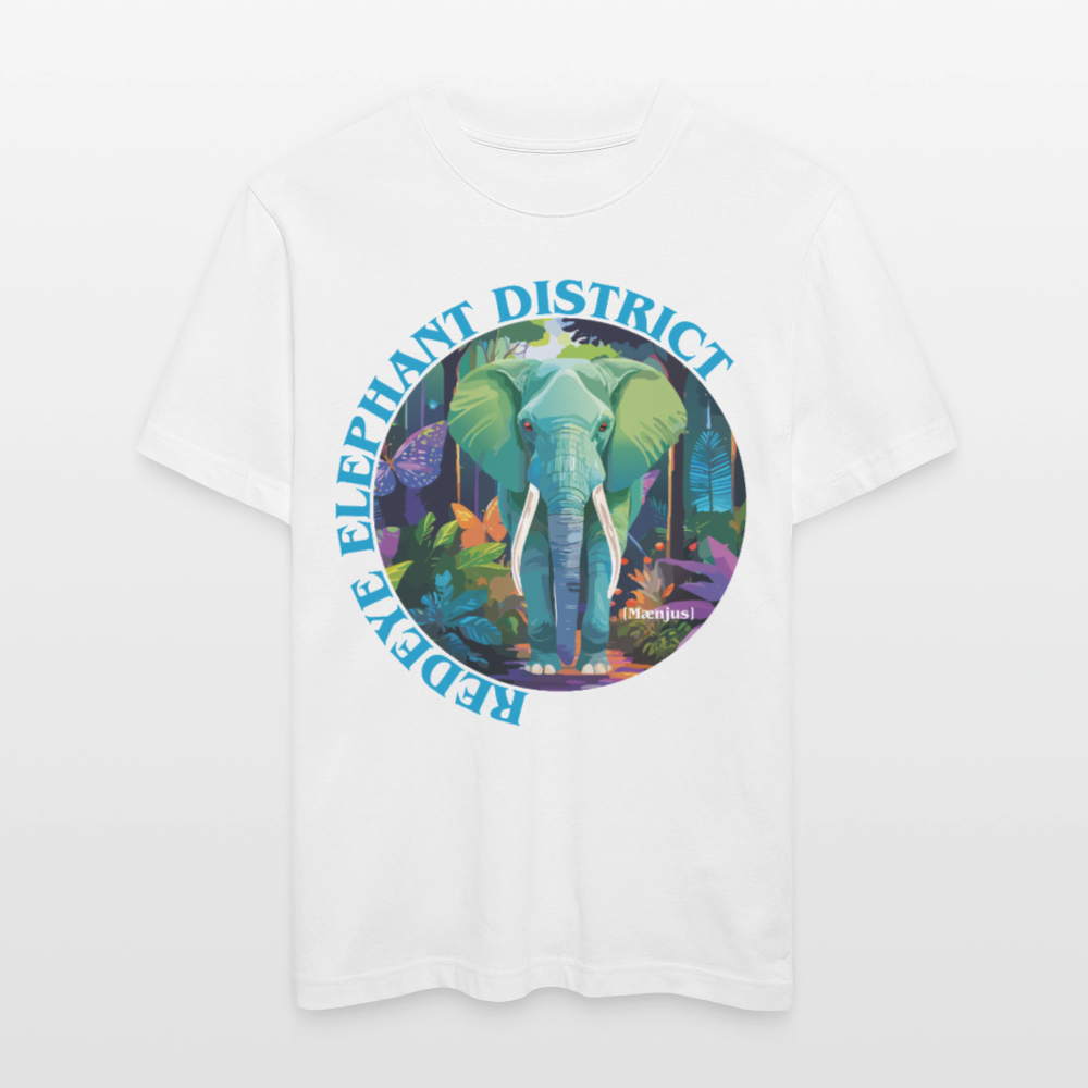Relaxed Fit Unisex Bio-T-Shirt mit REDEYE ELEPHANT DISTRICT PRINT Vorderseite - Weiß