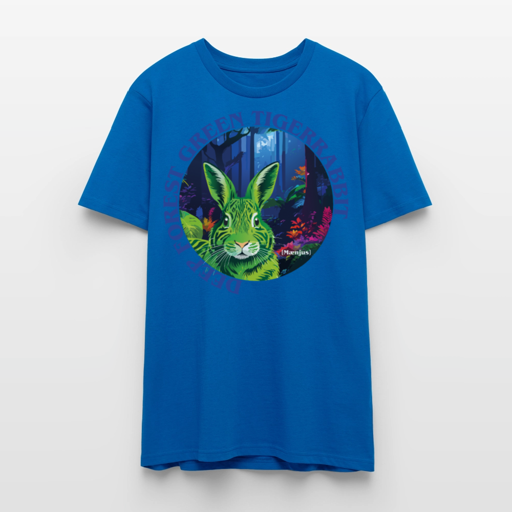Unisex T-Shirt mit DEEP FOREST GREEN TIGERRABBIT PRINT Vorderseite - Pfauenblau