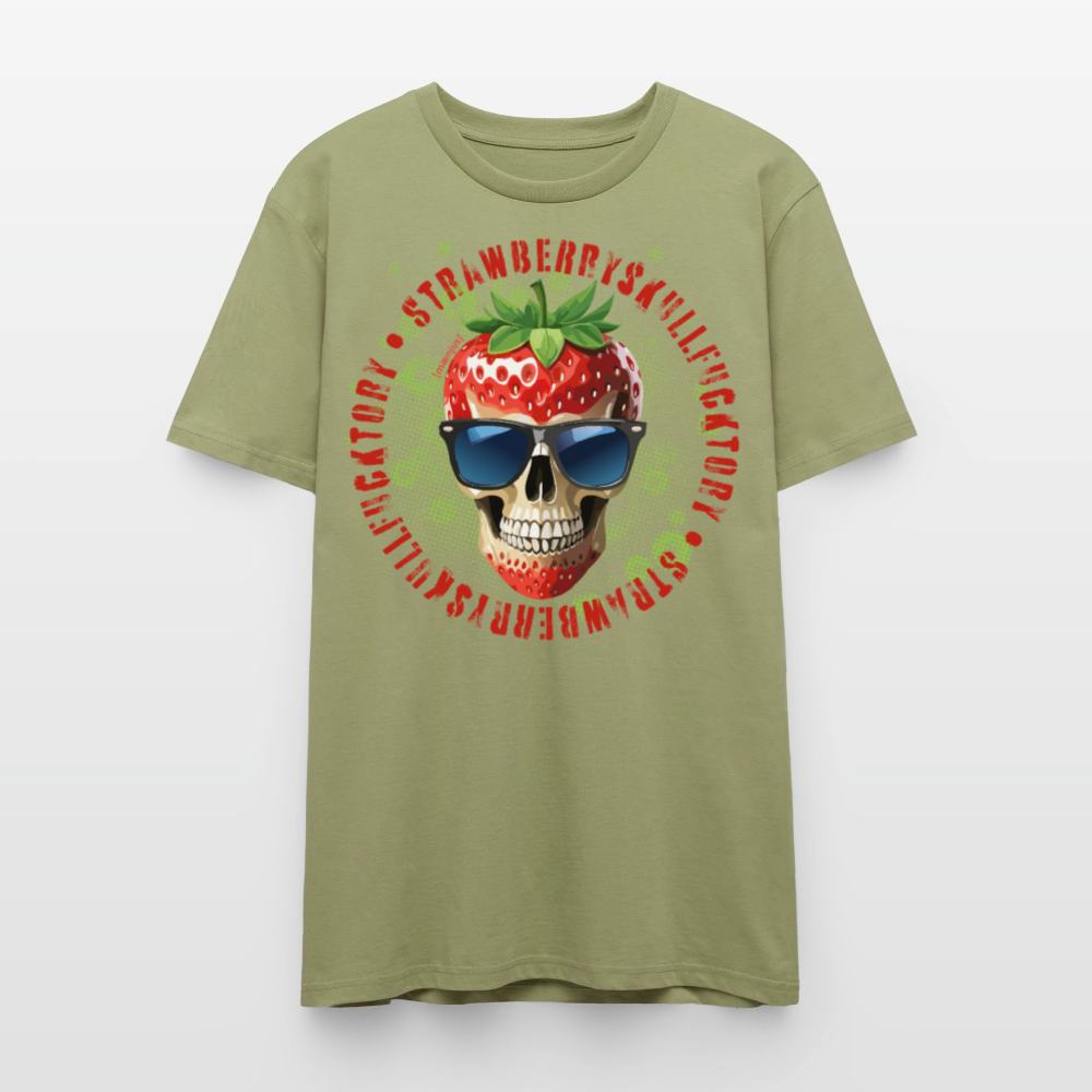 Unisex T-Shirt mit STRAWBERRY SKULL PRINT Vorderseite - Nebelgrün