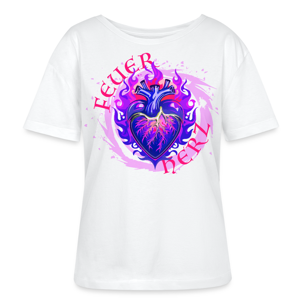Frauen T-Shirt mit FEUERHERZ LILA PRINT - Weiß