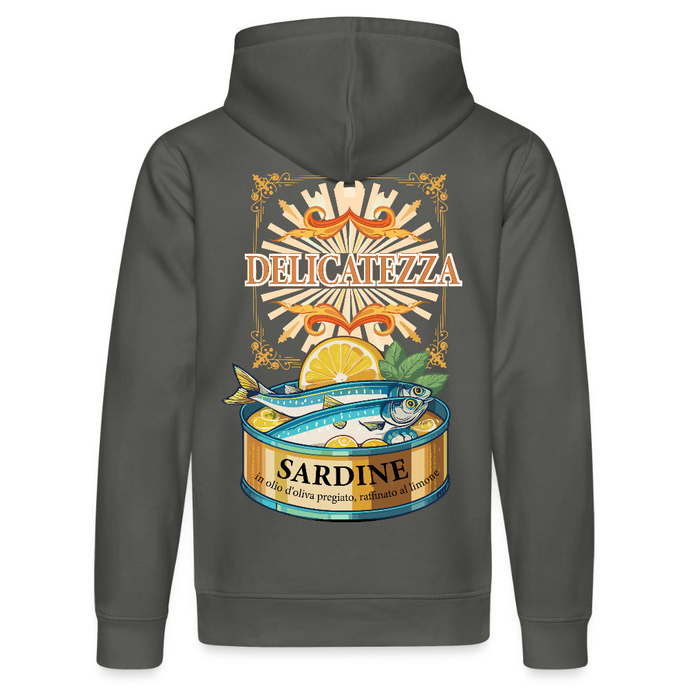 Unisex Bio-Hoodie mit DELICATEZZA SARDINE PRINT Rückseite - Anthrazit