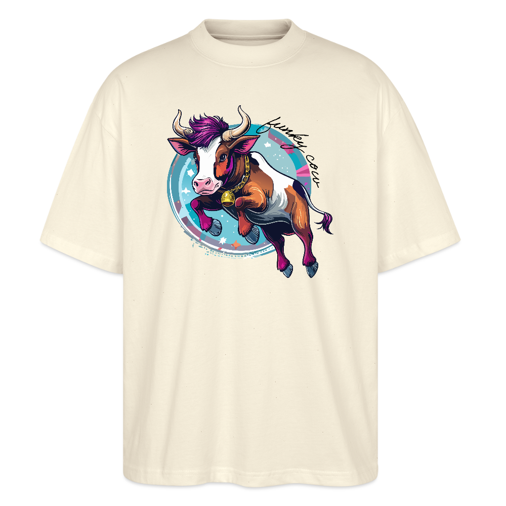 Oversized Unisex T-Shirt mit FUNKY COW PRINT - Weißgrau