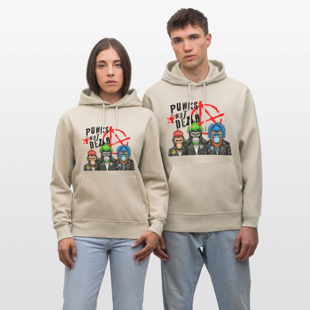 Unisex Hoodie mit PUNKS NOT DEAD PRINT - Beige