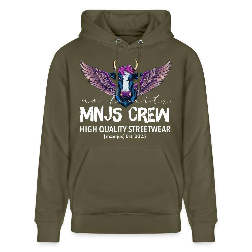 Unisex Bio-Hoodie mit MNJS CREW no limits PRINT - Khaki Grün