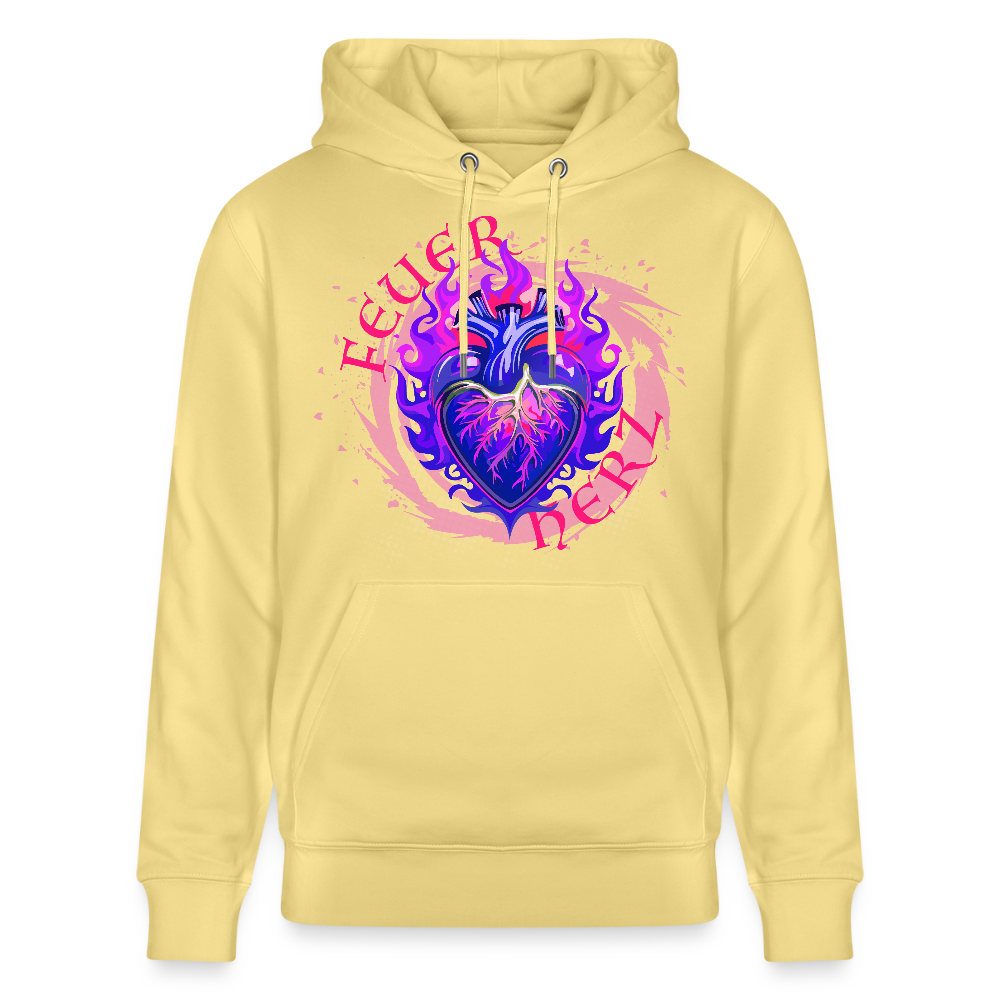 Unisex Bio-Hoodie mit FEUERHERZ LILA PRINT - Gelb Viva