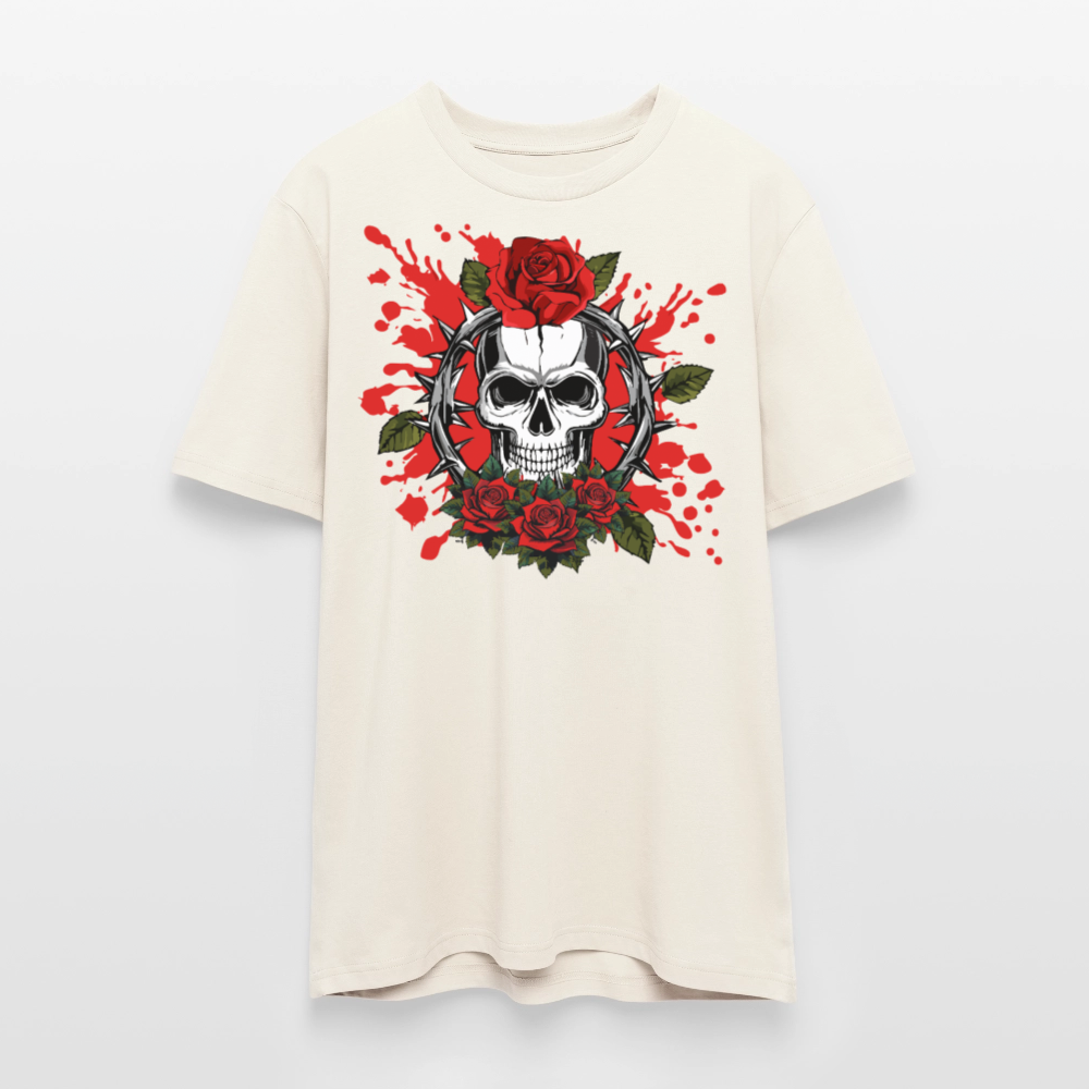 Unisex Bio-T-Shirt mit ROSEN SKULL PRINT Vorderseite - Naturweiß