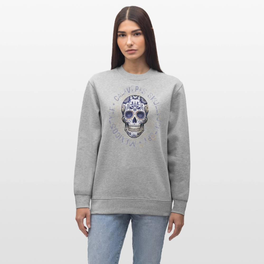 Unisex Bio-Sweatshirt mit CALAVERAS SKULL PRINT - Grau meliert