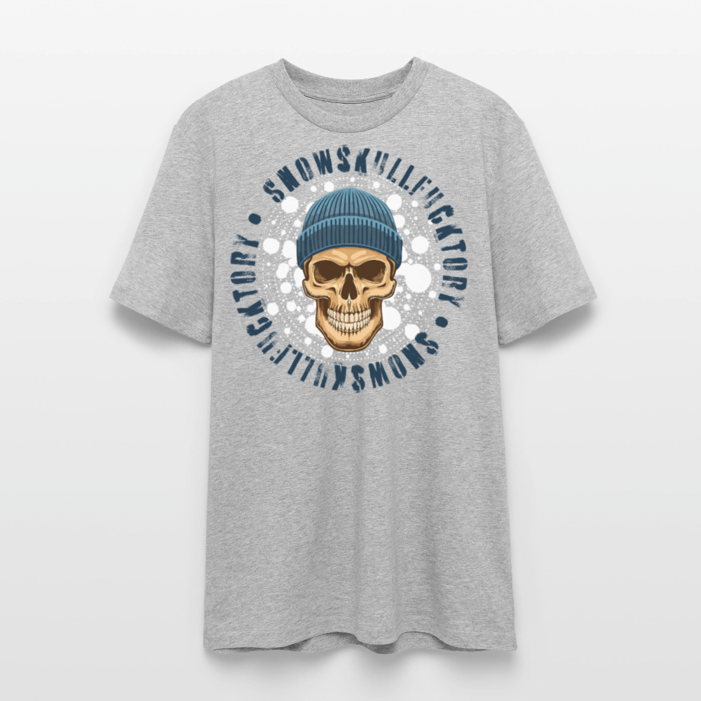 Unisex Bio-T-Shirt mit SNOWSKULL FUCKTORY PRINT Vorderseite - Grau meliert