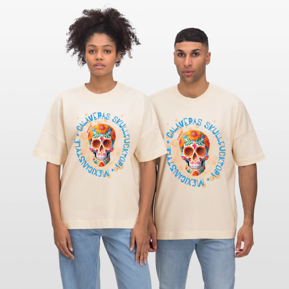 Oversized Unisex T-Shirt mit CALAVERAS SKULLPRINT - Weißgrau