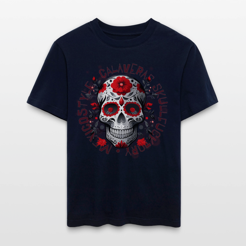Relaxed Fit Unisex Bio-T-Shirt mit CALAVERS ROSEN PRINT Vorderseite - Navy
