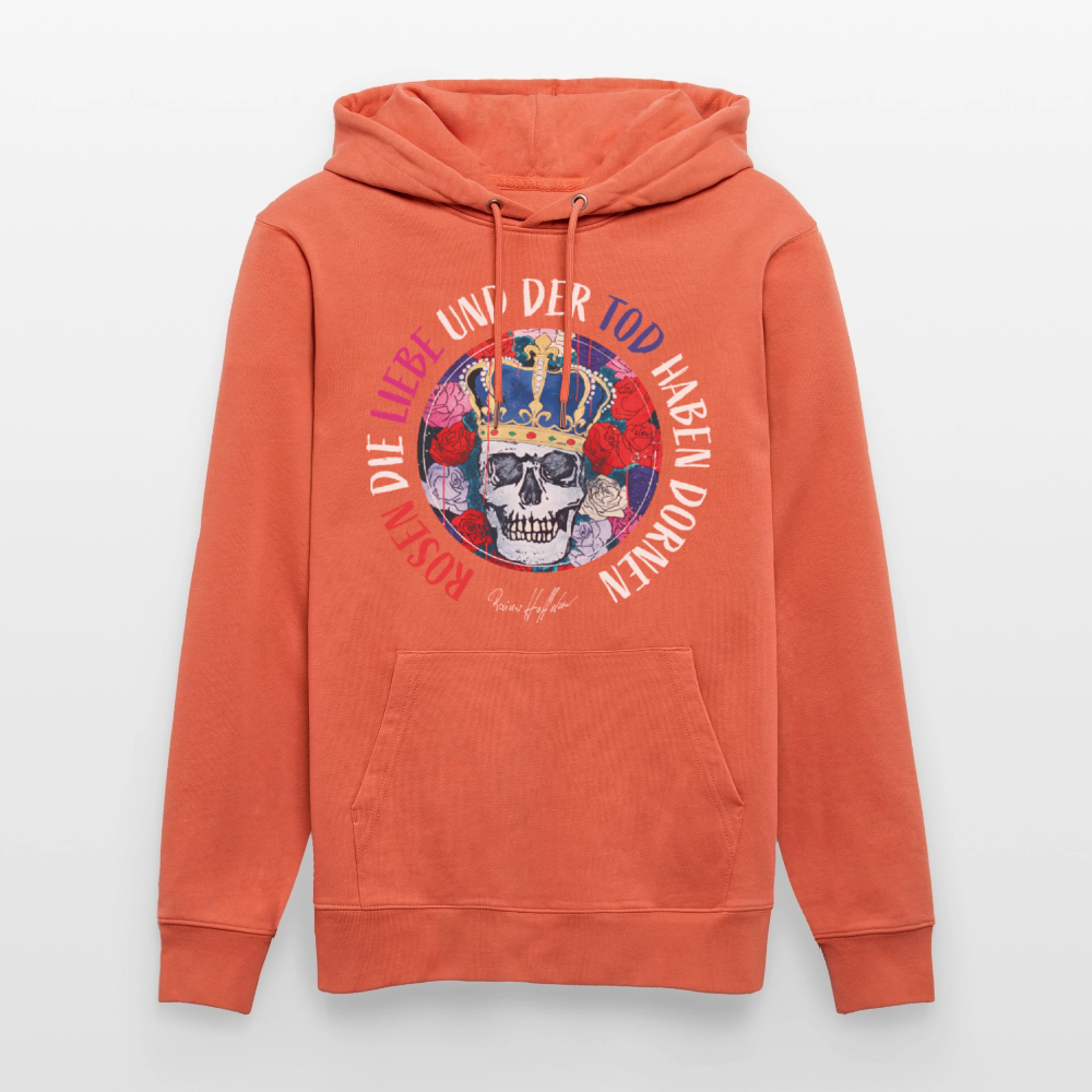 Unisex Hoodie mit ROSEN DIE LIEBE UND DER TOD HABEN DORNEN PRINT - Hellrot