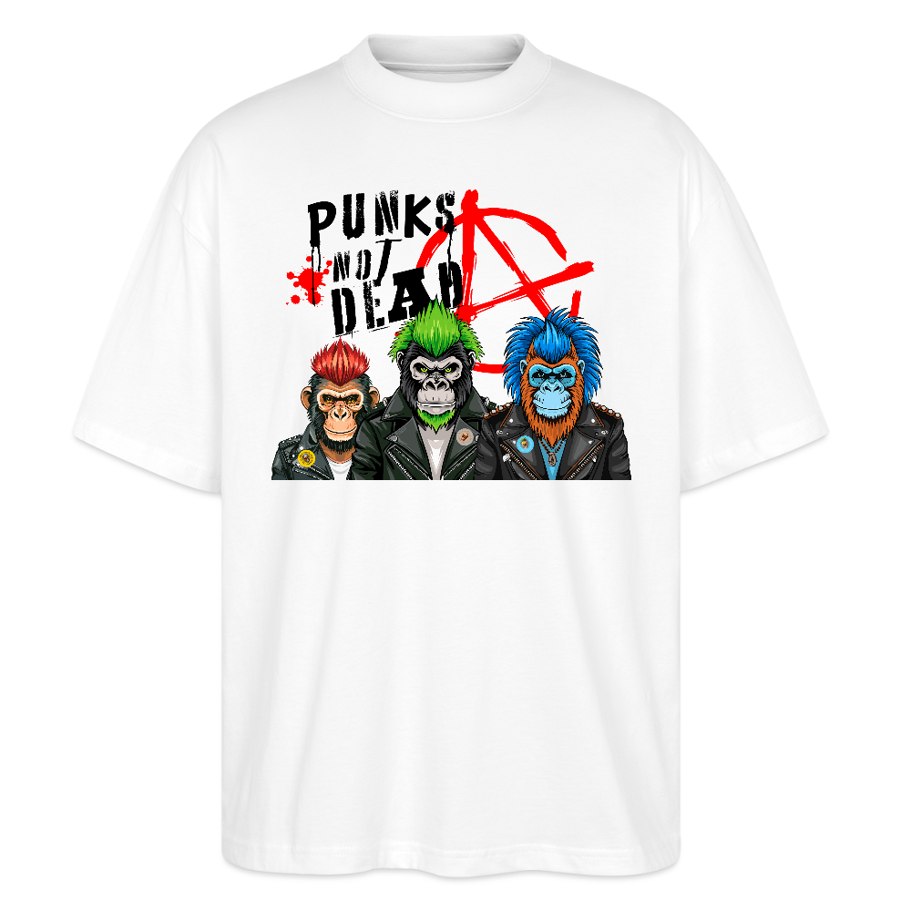 Oversized Unisex T-Shirt mit PUNKS NOT DEAD PRINT - Weiß