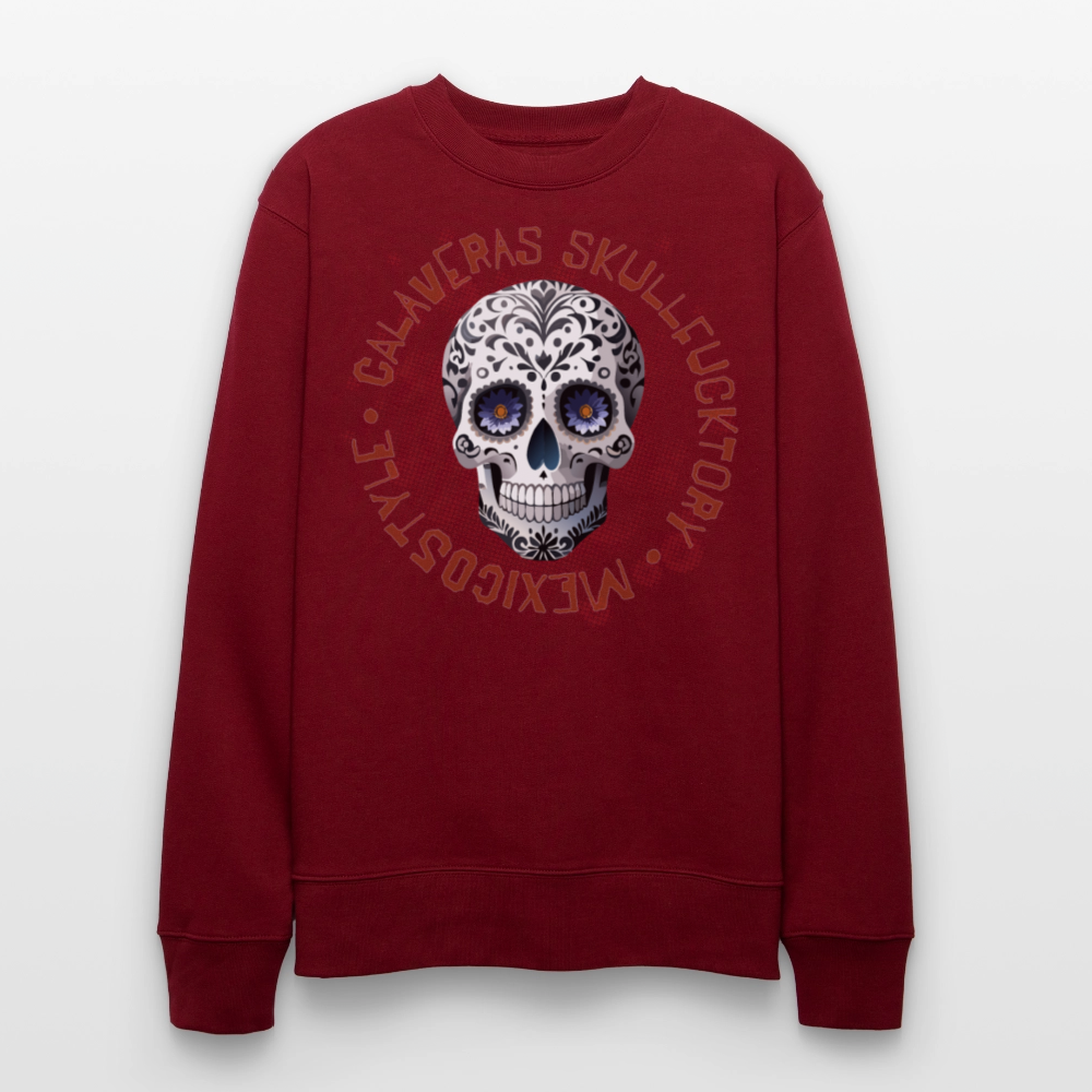 Unisex Bio-Sweatshirt mit CALAVERAS SKULL PRINT - Burgunderrot