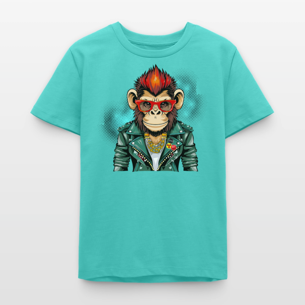 MNJS TEENS Bio T-Shirt mit MONKEY PRINT - Poolblau