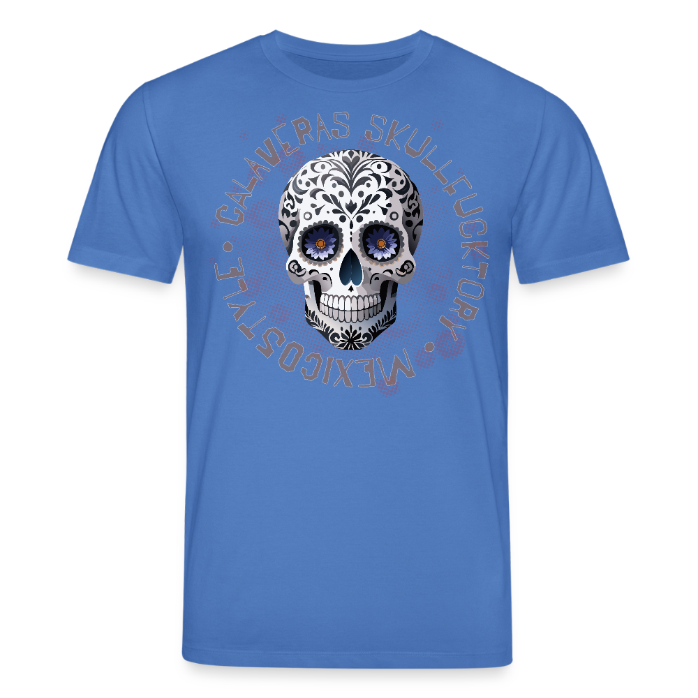 Unisex Bio-T-Shirt mit CALAVERAS SKULL PRINT Vorderseite - Achtsames Blau