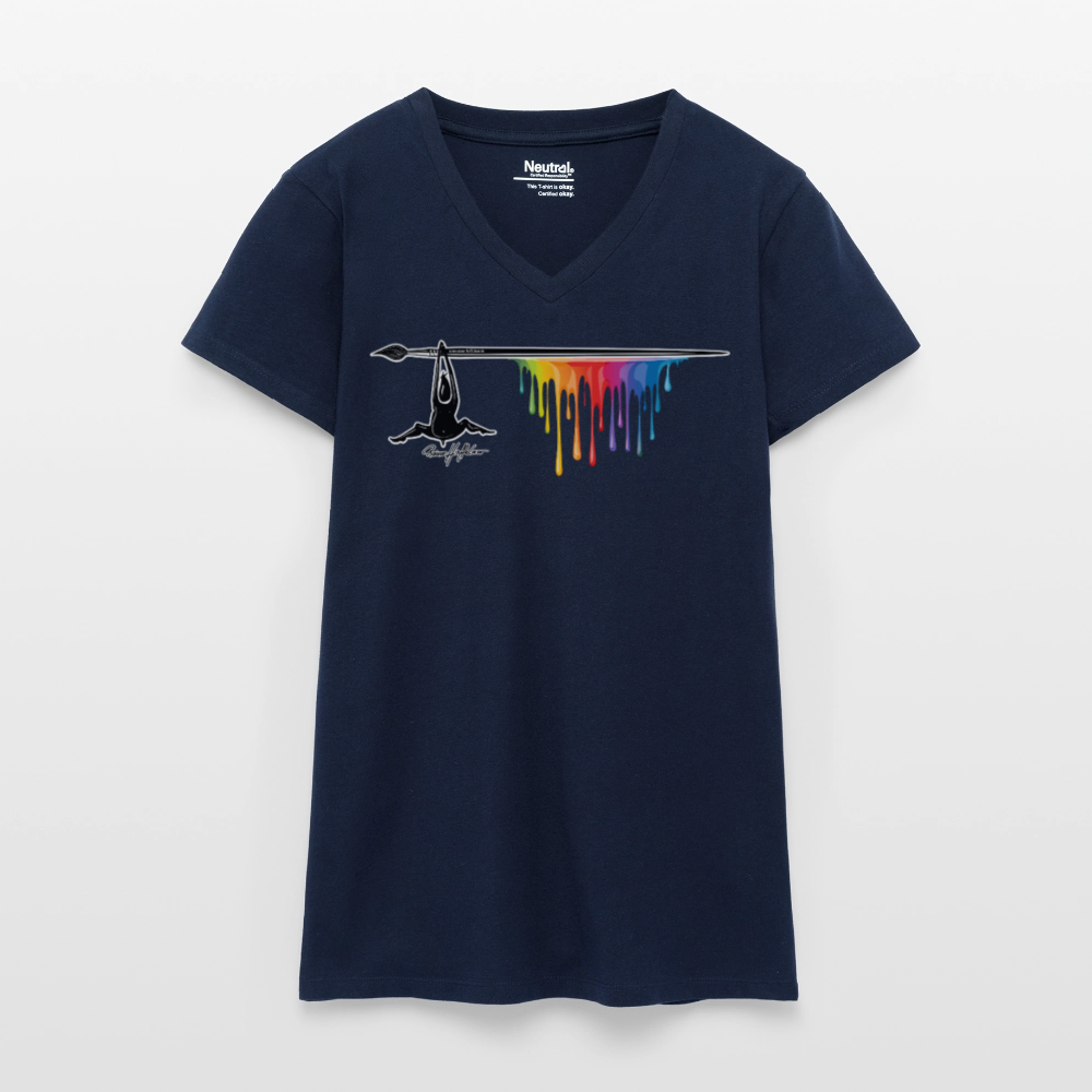 Bio Frauen T-Shirt mit V-Ausschnitt und MÄNNLE PRINT - Dunkelblau