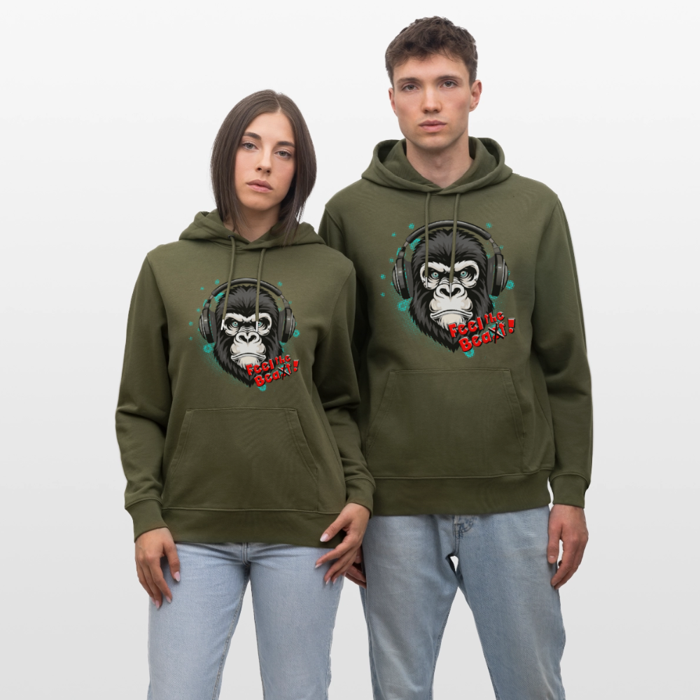 Unisex Hoodie mit FEEL THE BEA(S)T PRINT - Khaki Grün