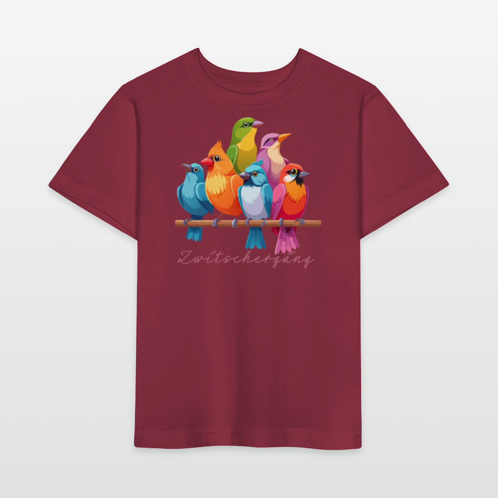 Kinder T-Shirt MINI mit Zwitschergäng Print - Burgunderrot