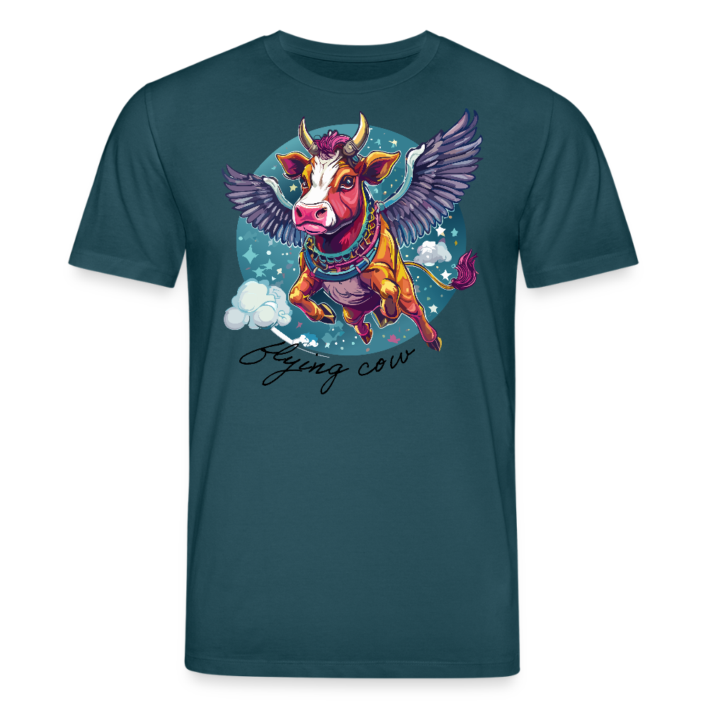 Unisex Bio-T-Shirt mit Flying Cow Print Vorderseite - Dunkles Petrol