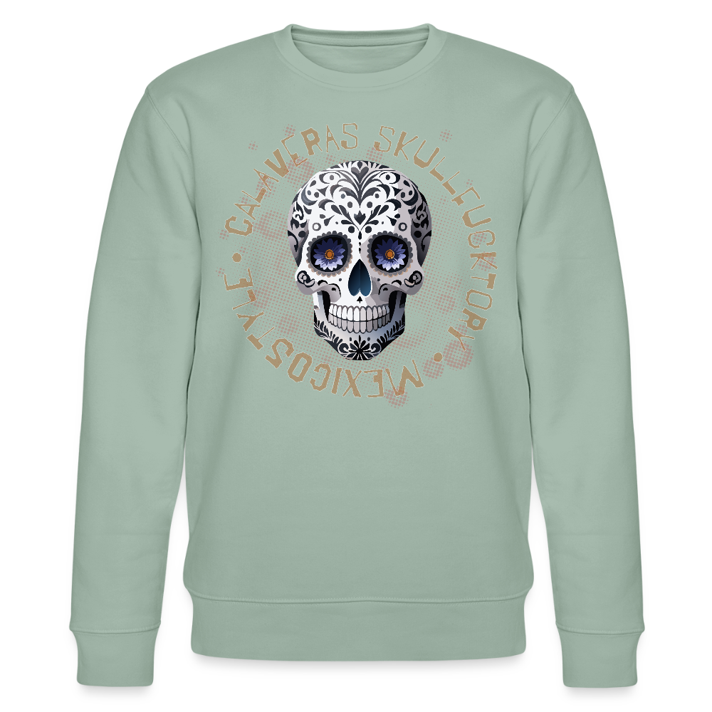 Unisex Bio-Sweatshirt mit CALAVERAS SKULL PRINT - Helles Graugrün