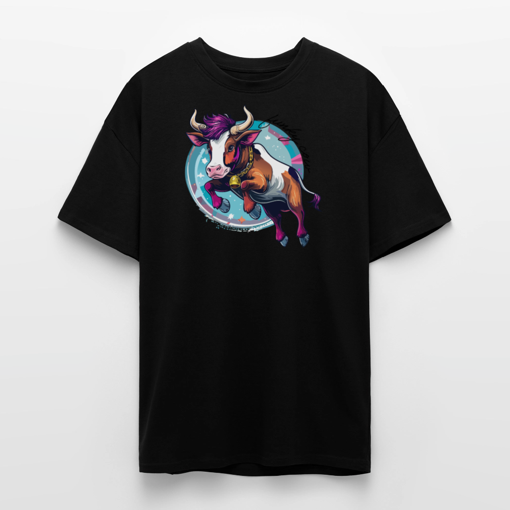 Heavy Oversize T-Shirt mit FUNKY COW PRINT - Schwarz