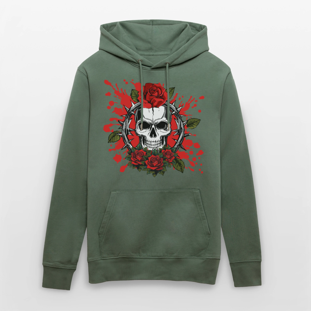 Unisex Hoodie mit ROSENSKULL PRINT - Tanngrün
