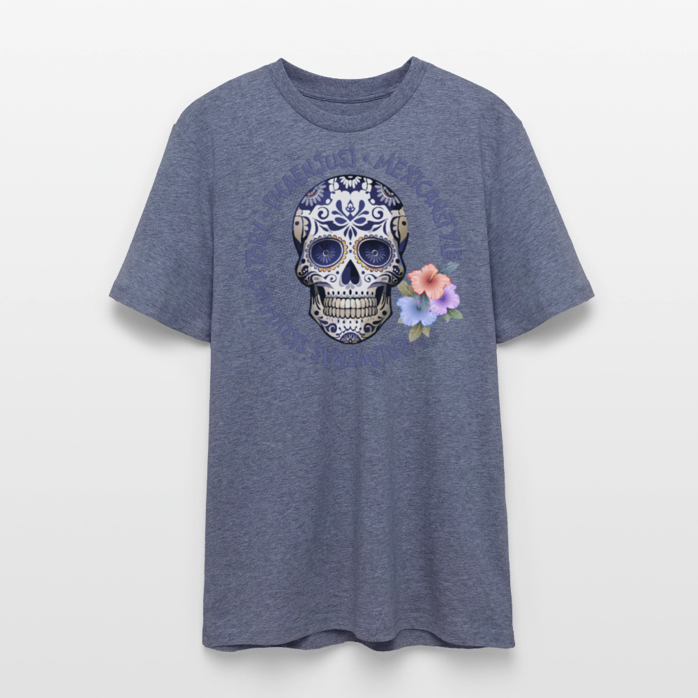 Unisex Bio-T-Shirt mit MAENJUS MEXICANSTYLE PRINT Vorderseite - Dunkelblau meliert