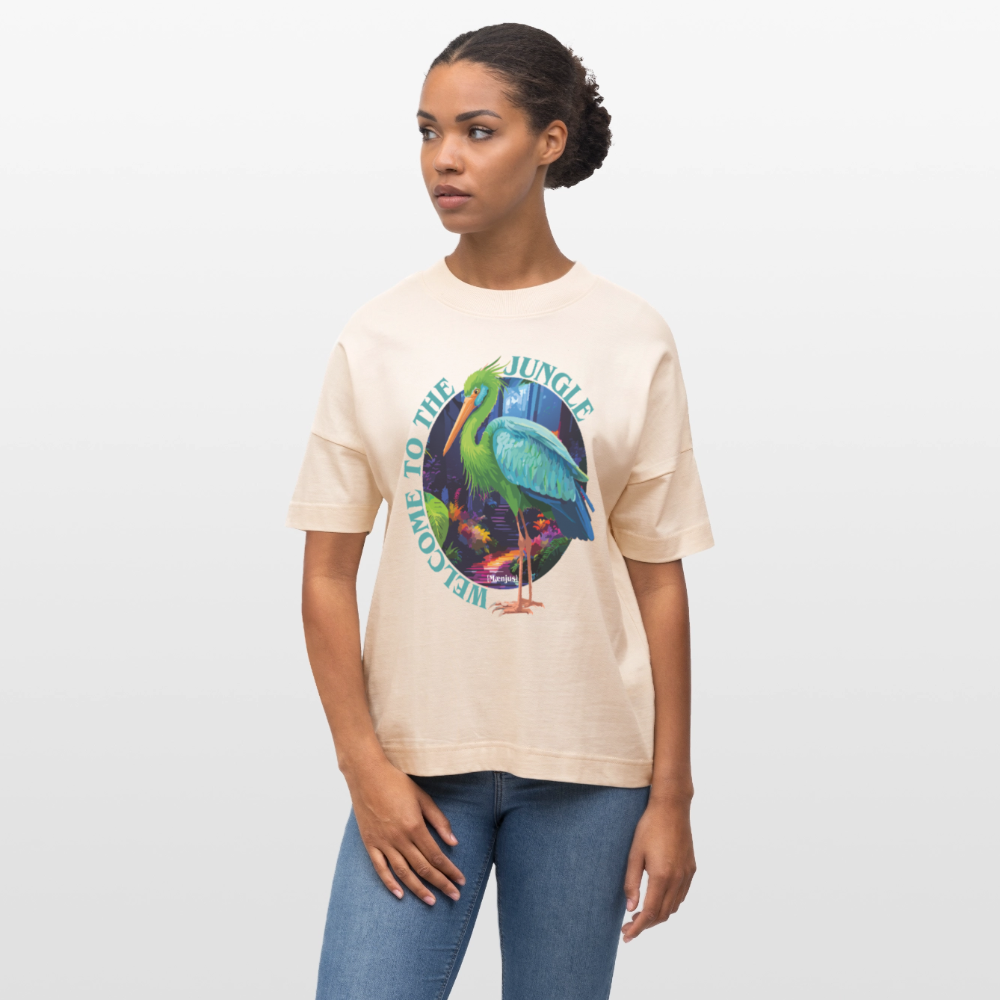 Oversized Unisex T-Shirt mit WELCOME TO THE JUNGLE PRINT - Weißgrau