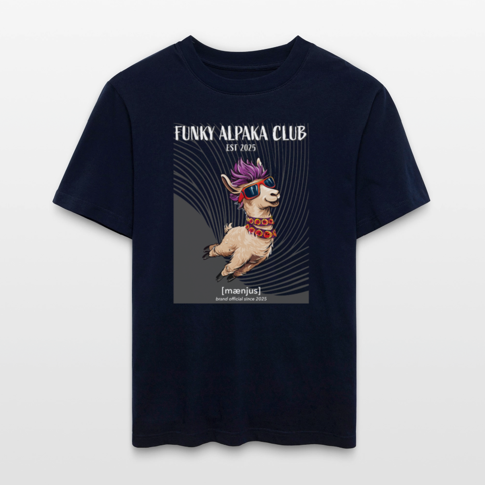 Unisex Bio-T-Shirt mit FUNKY ALPAKA CLUB PRINT Vorderseite - Navy