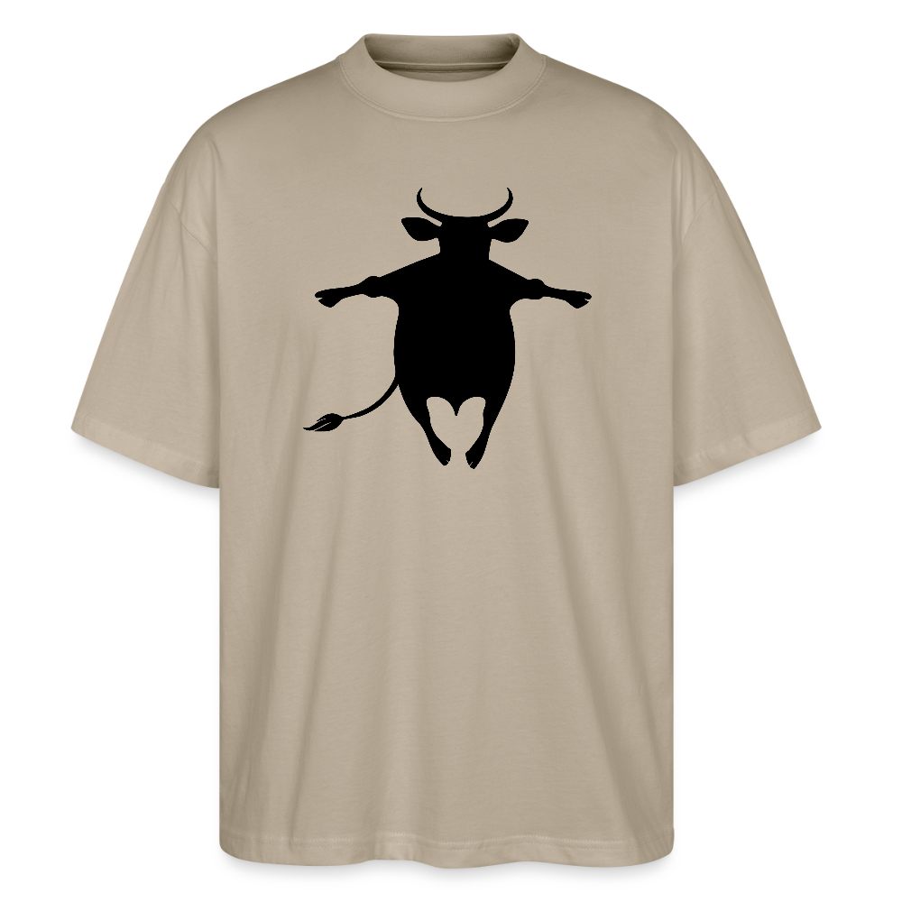 Oversized Unisex T-Shirt mit HAPPY COW PRINT - Steingrau