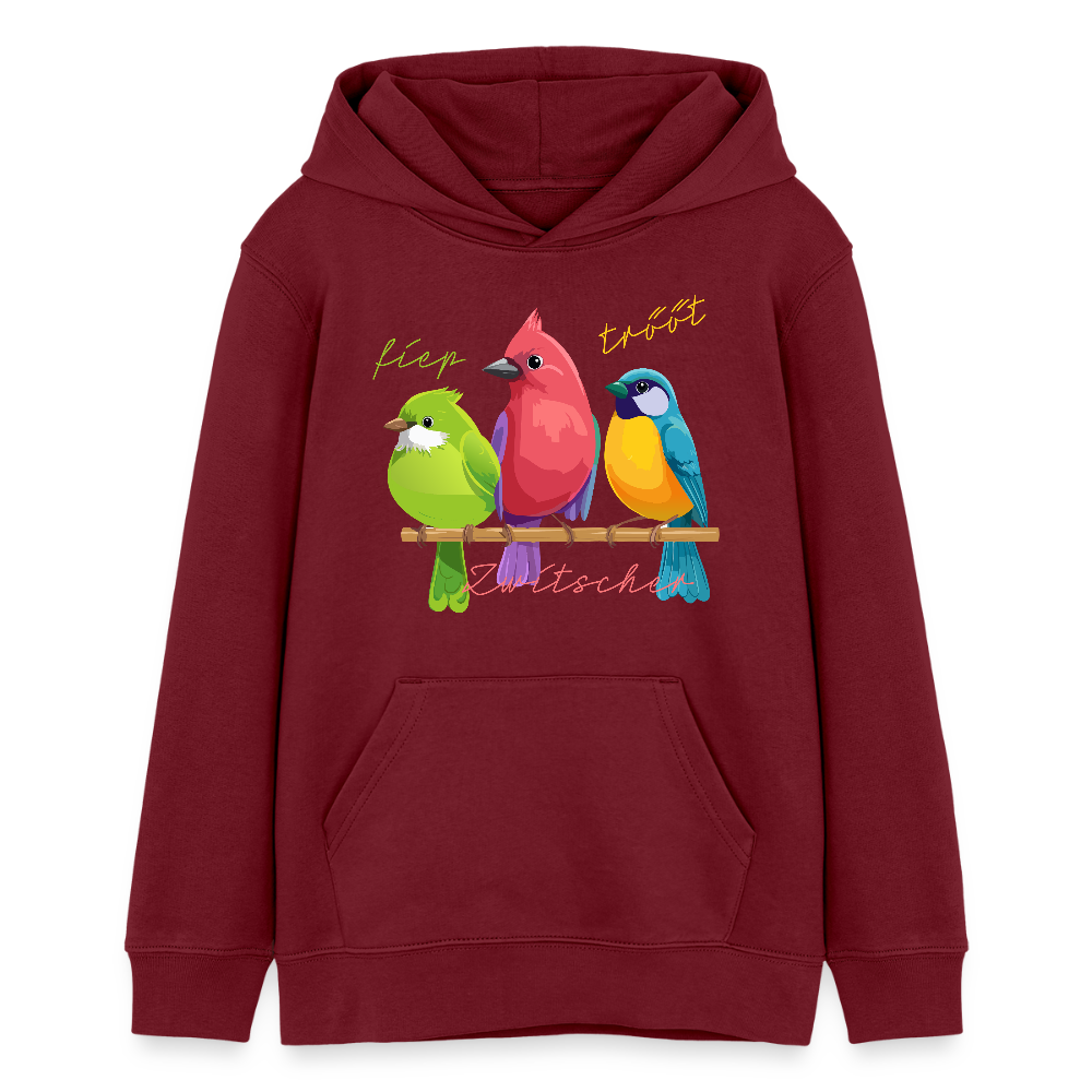 MNJS TEENS Bio-Hoodie mit ZWITSCHERGÄNG PRINT - Burgunderrot