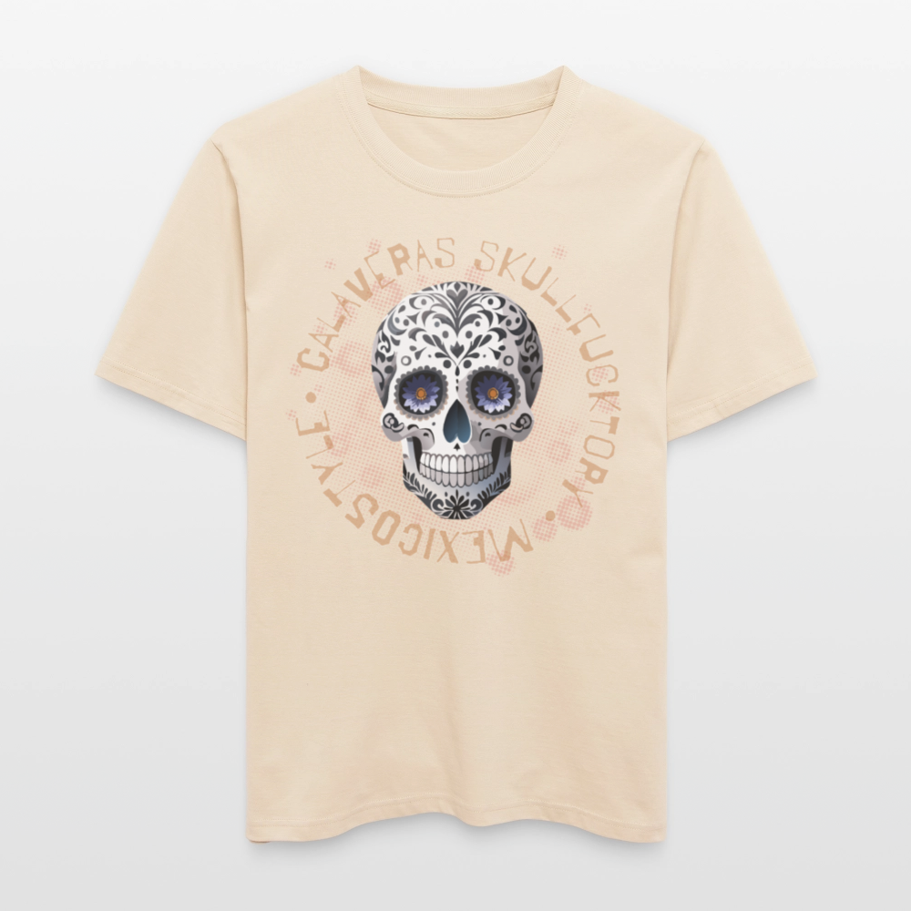 Relaxed Fit Unisex Bio-T-Shirt mit CALAVERAS SKULL PRINT Vorderseite - Weißgrau