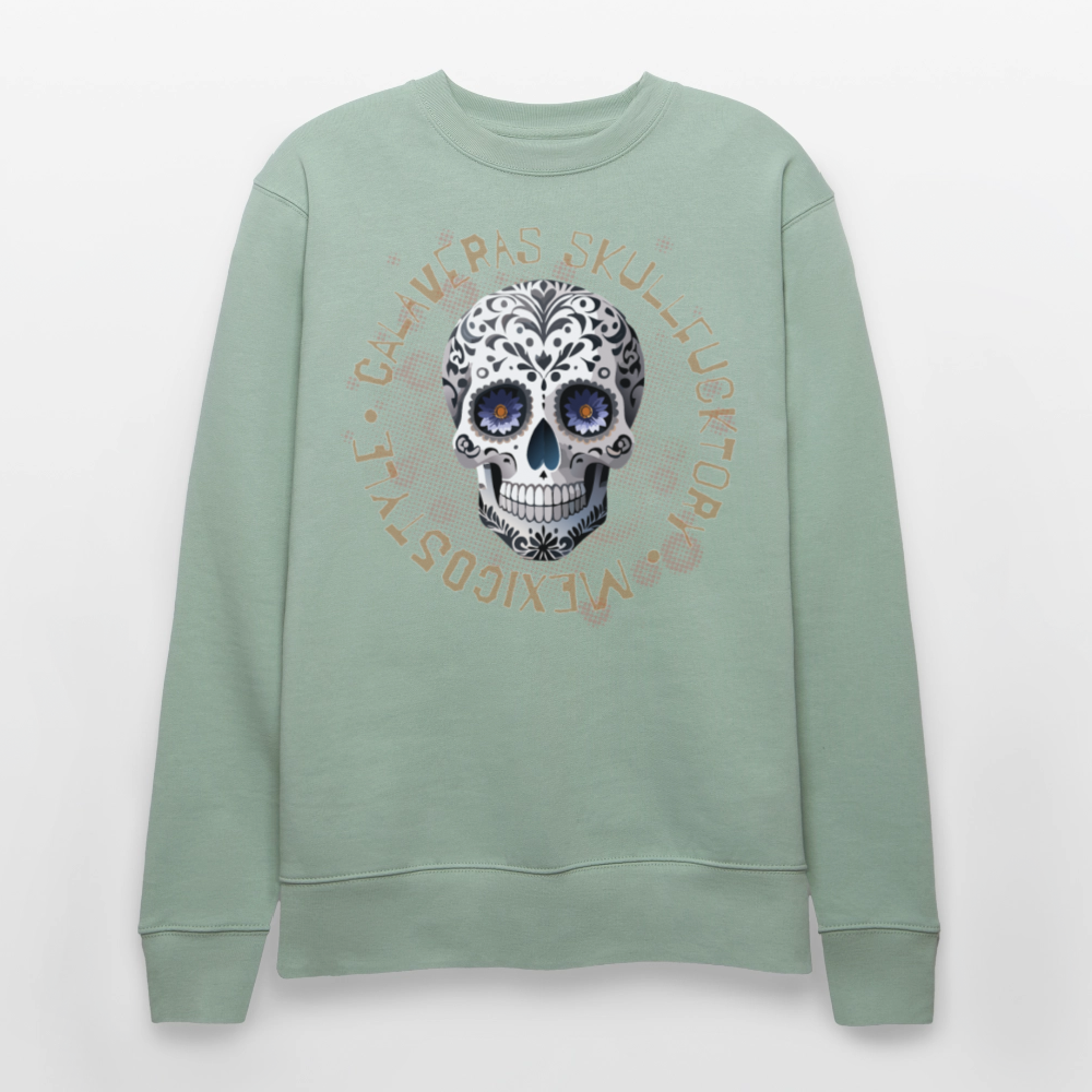 Unisex Bio-Sweatshirt mit CALAVERAS SKULL PRINT - Helles Graugrün
