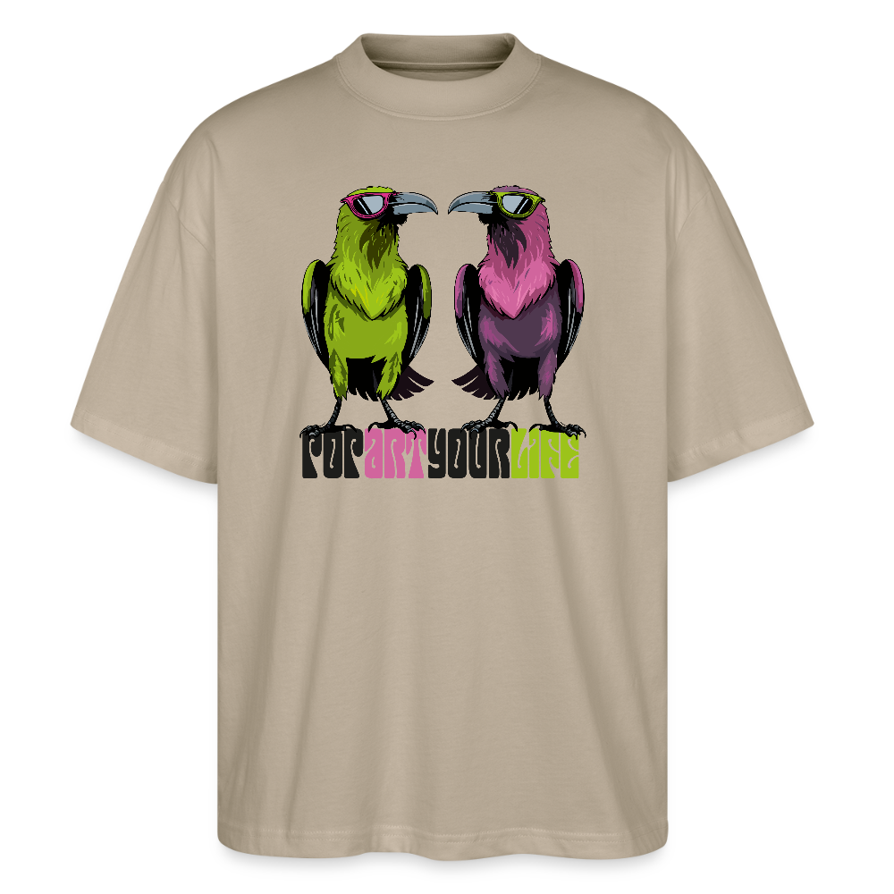 Oversized Unisex T-Shirt mit POPART YOUR LIFE PRINT - Steingrau