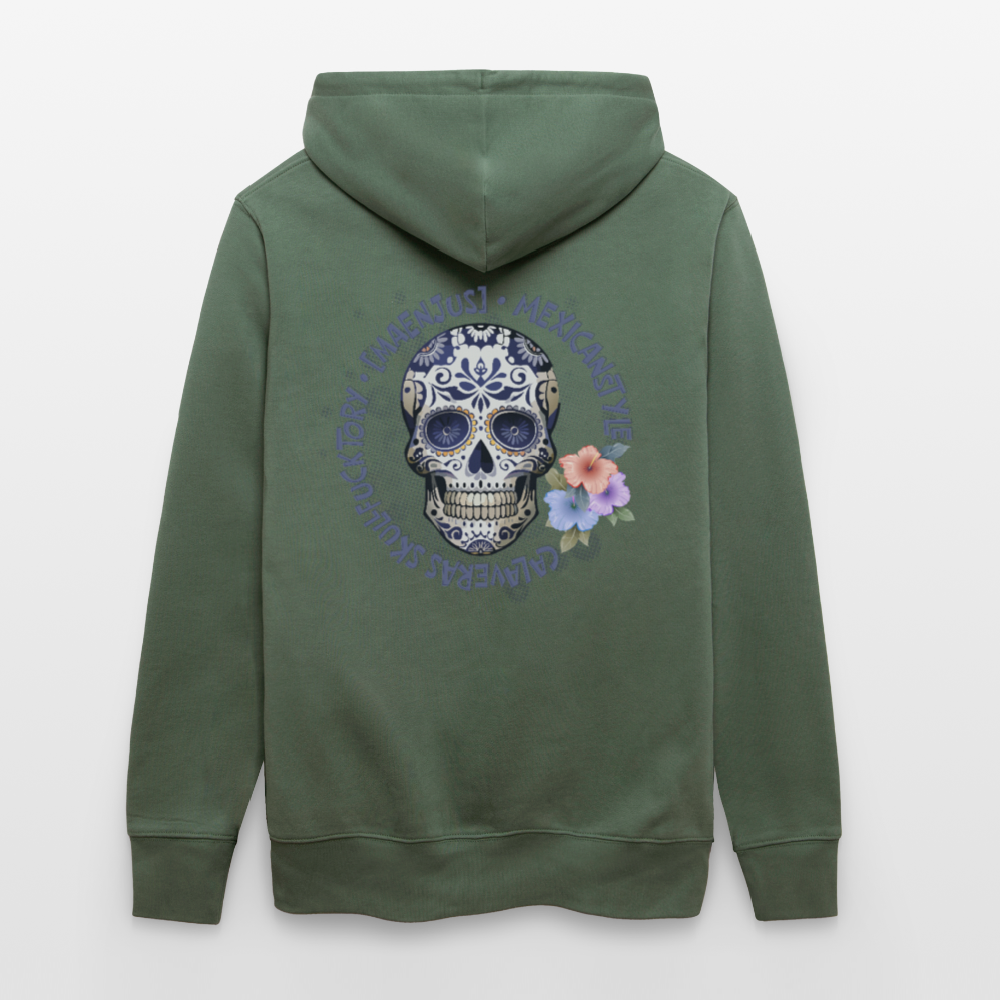 Unisex Hoodie mit MAENJUS MEXICANSTYLE PRINT Vorder- und Rückseite - Tanngrün