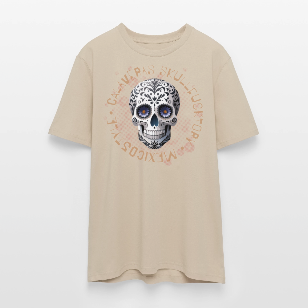 Unisex Bio-T-Shirt mit CALAVERAS SKULL PRINT Vorderseite - Beige